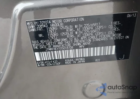 2013 Toyota Rav4 Xle from USA, damaged, VIN JTMRFREV1D5018708